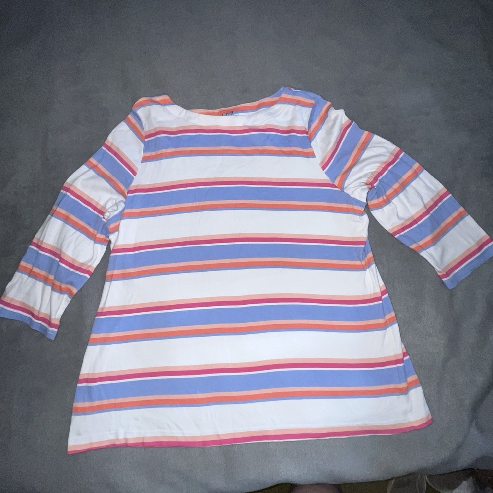 Croft & Barrow Top Womens XXL Striped Boat Neck T-Shirt 3/4 Sleeve Cotton Knit